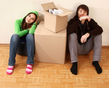 Newly settled London home with unpacked moving boxes