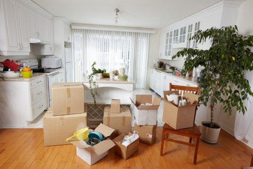 Packed office assets ready for a London business move