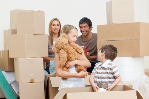Office relocation service with boxes and equipment in London